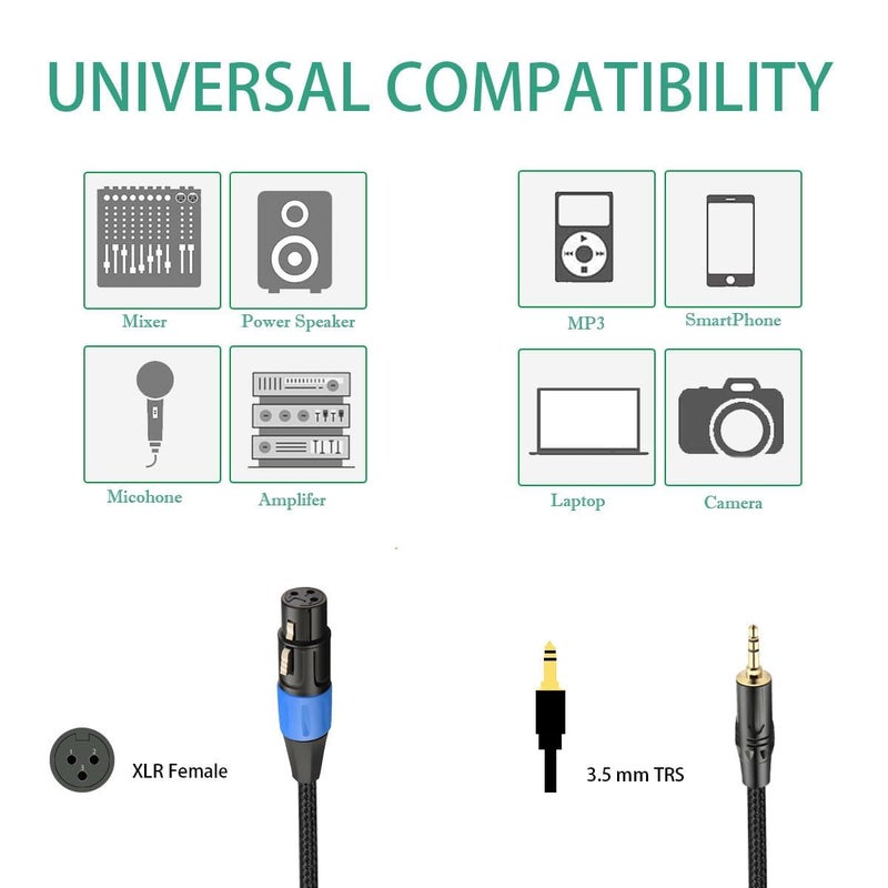 JOMLEY كابل JOMLEY XLR إلى 3.5 مم بطول 10 أقدام، XLR أنثوي غير متوازن عادي إلى جاك ستيريو 1/8 بوصة كابل ميكروفون لالهاتف المحمول، الكمبيوتر المحمول، السماعة، الخلاط - Image 3